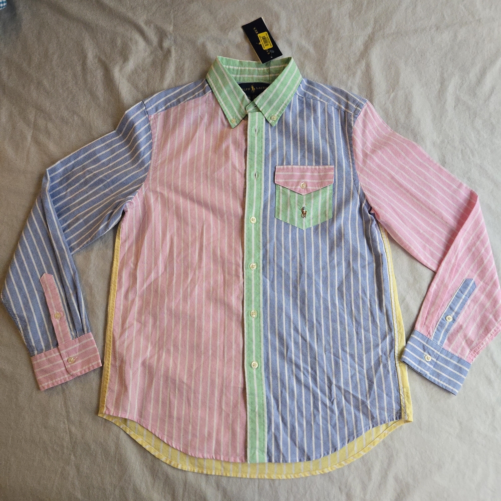 Ralph Lauren Multicolor Striped Patchwork Pastel Button-Down Shirt
